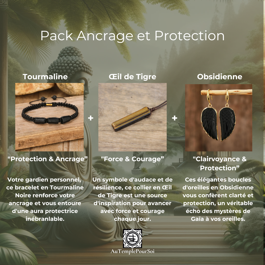 Pack Anclaje y Protección: Turmalina, Ojo de Tigre, Obsidiana 