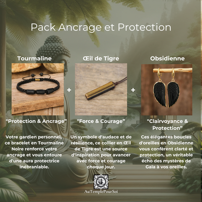 Pack Ancrage et Protection : Tourmaline, Œil de Tigre, Obsidienne