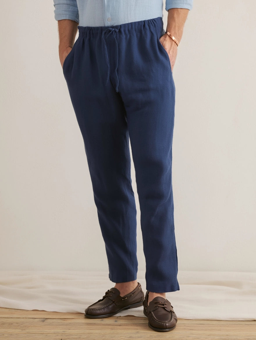 "Essence Marine" Pantalon en Lin Bleu