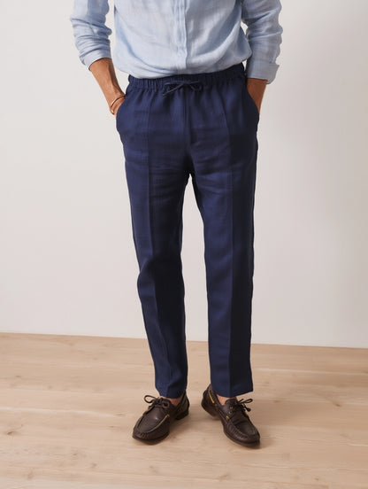 "Essence Marine" Pantalon en Lin Bleu