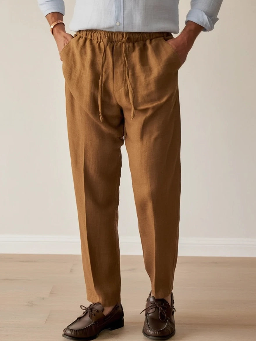 "Terre" Pantalon en Lin Léger Café