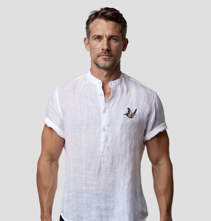 "Panda" et "Papillon" Chemise en lin à manches courtes avec col rond