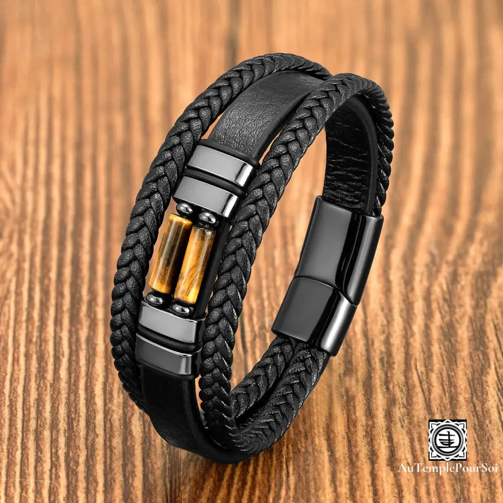 Bracelet Homme en Cuir et Œil de Tigre - Protection et Courage