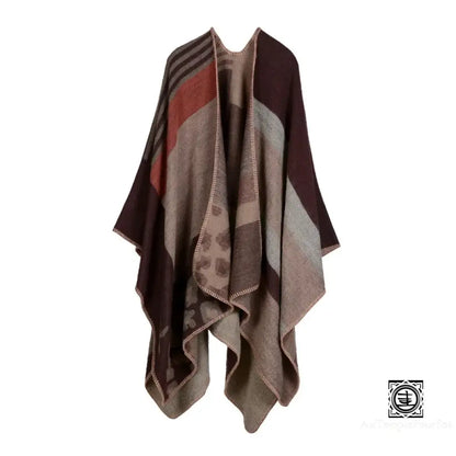 Poncho Tartan En Laine Douce Avec Motifs Géométriques 11 / One Size