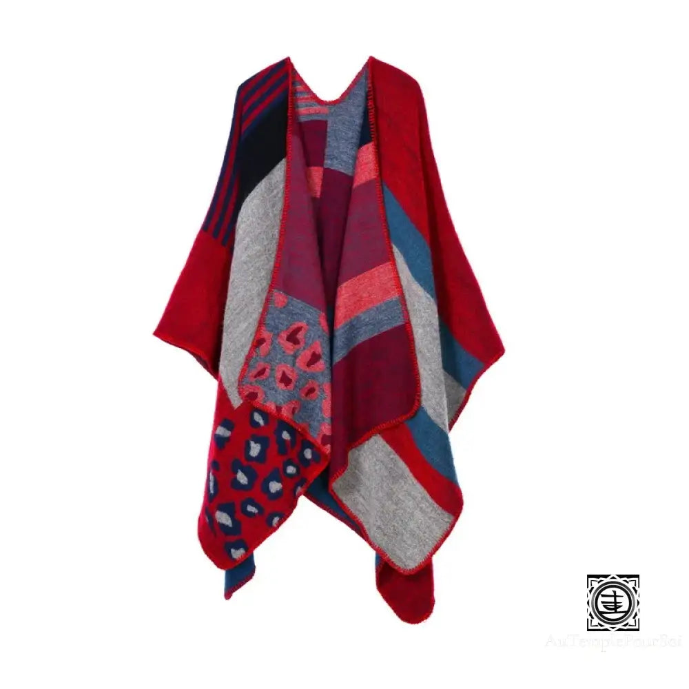 Poncho Tartan En Laine Douce Avec Motifs Géométriques 13 / One Size