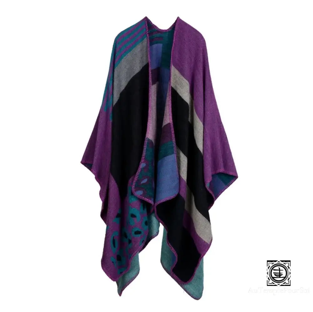 Poncho Tartan En Laine Douce Avec Motifs Géométriques 15 / One Size