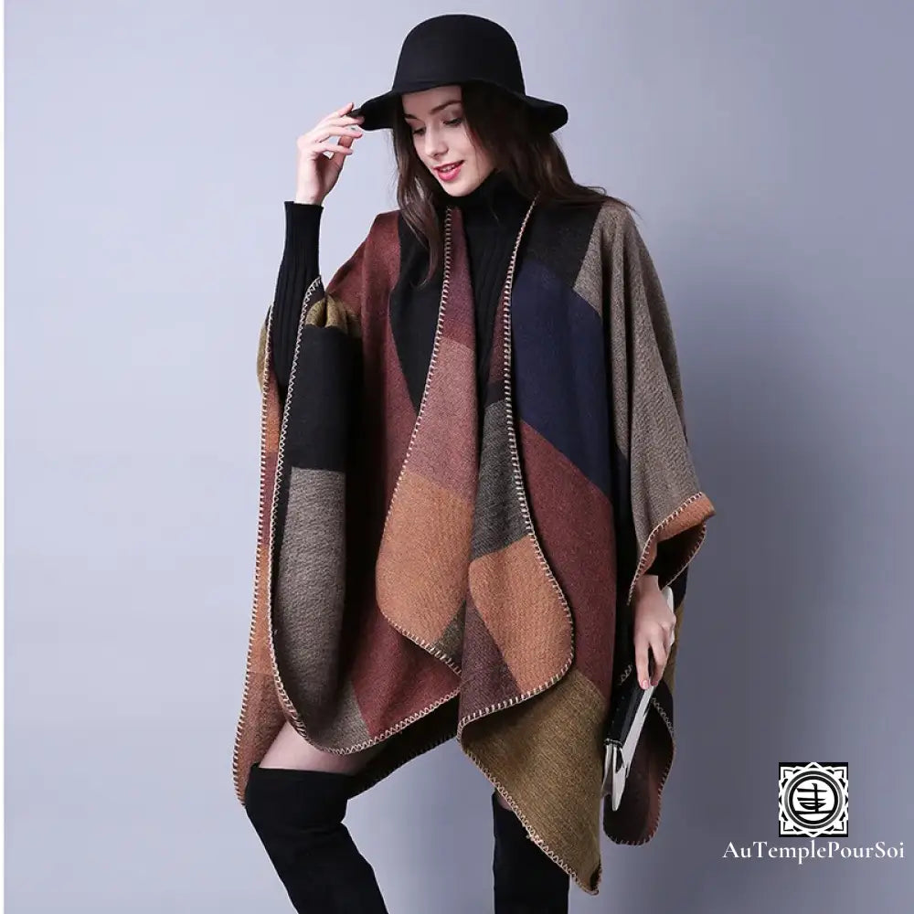 Poncho Tartan En Laine Douce Avec Motifs Géométriques 4 / One Size