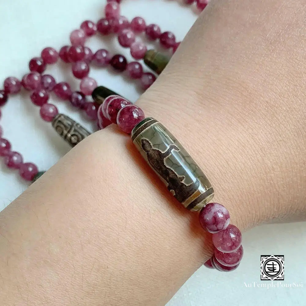 ’Protection Amoureuse’ Bracelet En Agate Dzi Et Jade Rose Agate - Dzi