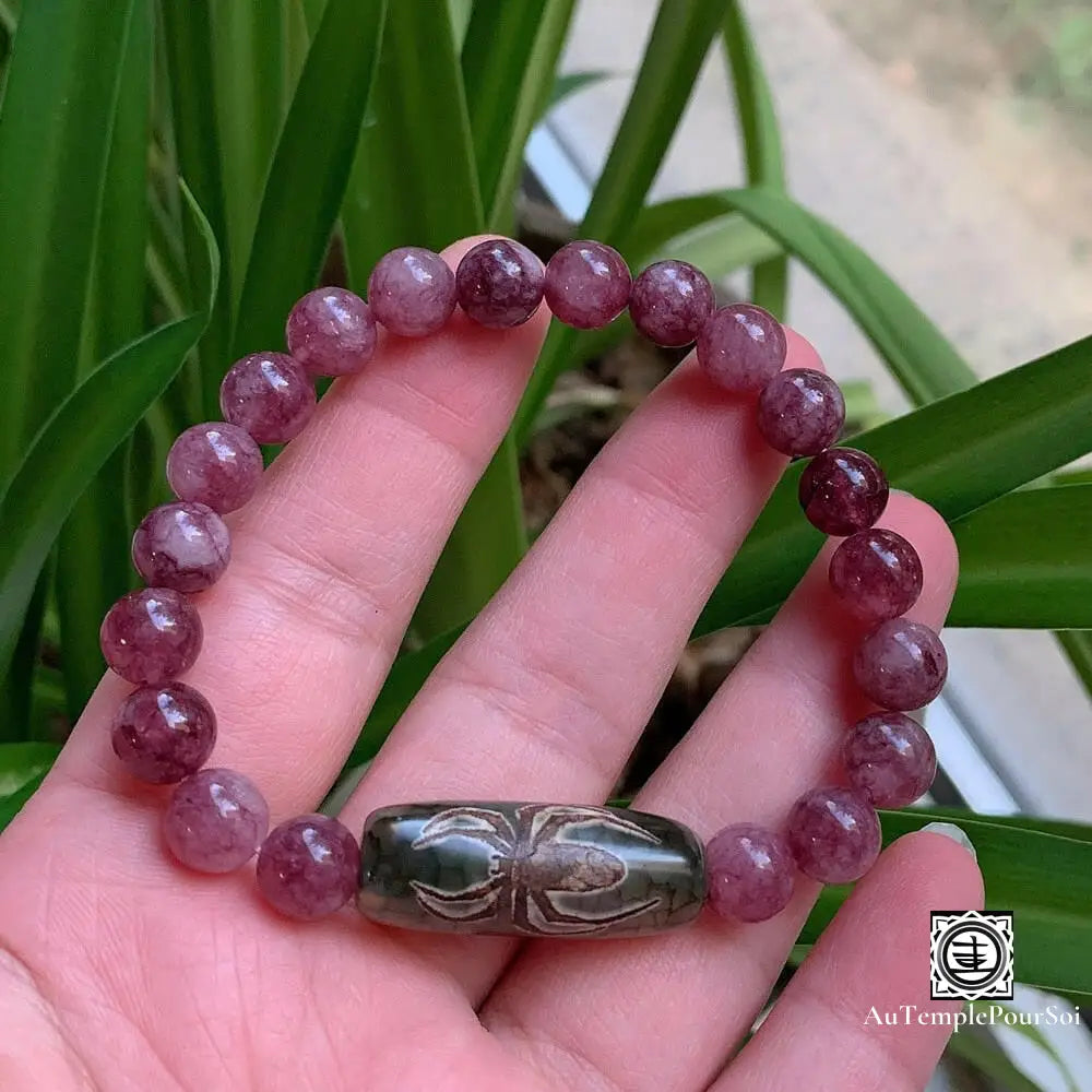 ’Protection Amoureuse’ Bracelet En Agate Dzi Et Jade Rose Araignée Agate - Dzi