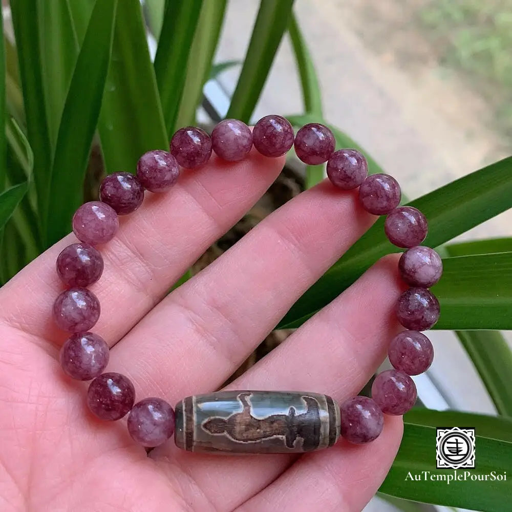 ’Protection Amoureuse’ Bracelet En Agate Dzi Et Jade Rose Guanyin Agate - Dzi