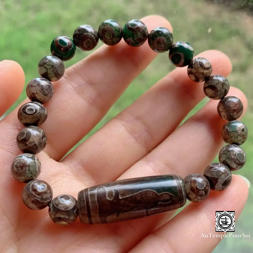 ’Protection Sacrée’ Bracelet En Agate Dzi Guanyin Agate - Dzi