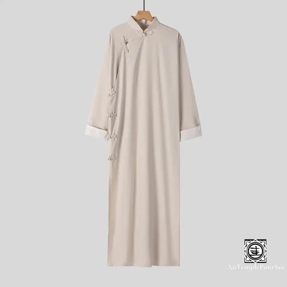 Robe Longue Traditionnelle En Coton Et Lin – Élégance Zen Unisexe Beige / S