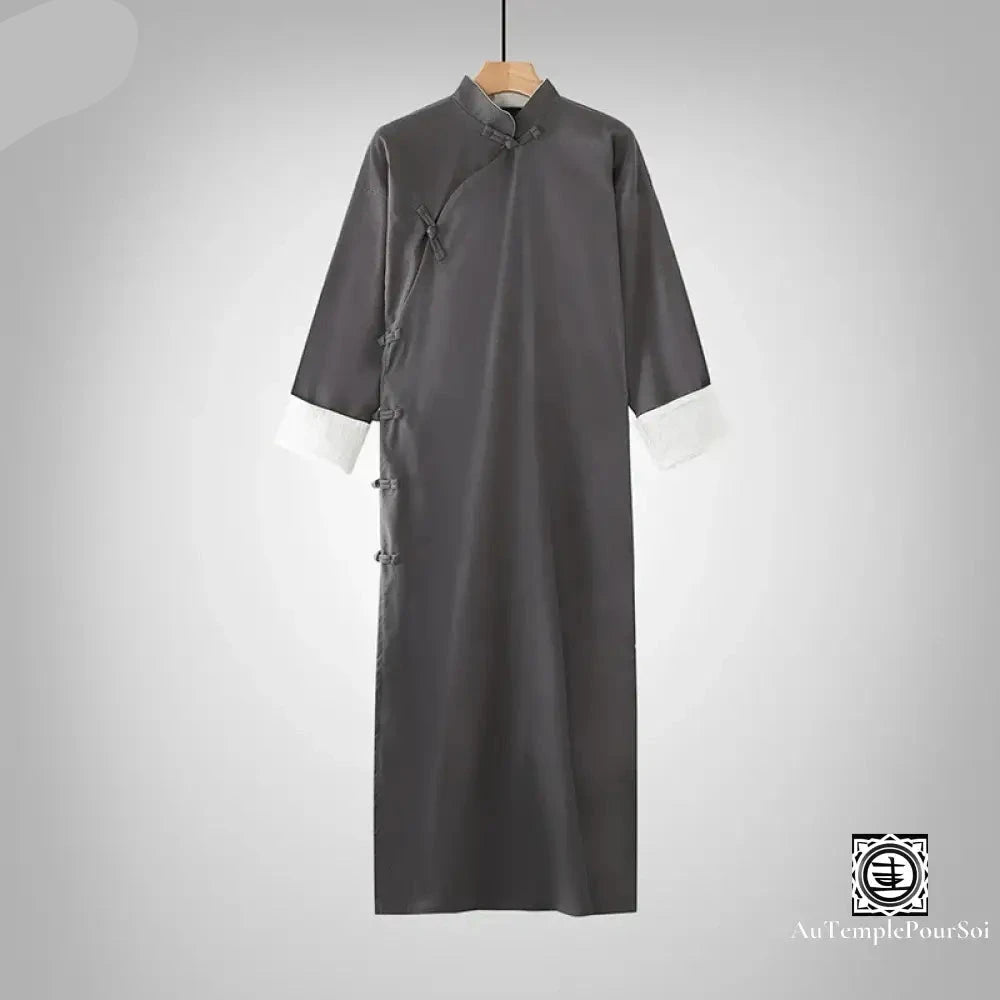 Robe Longue Traditionnelle En Coton Et Lin – Élégance Zen Unisexe Gris Sombre / S