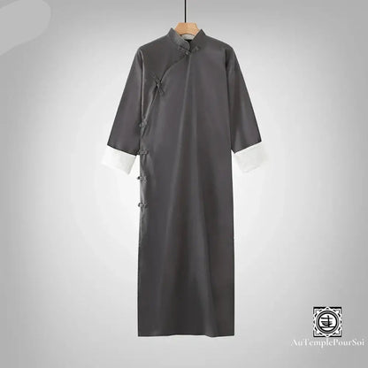 Robe Longue Traditionnelle En Coton Et Lin – Élégance Zen Unisexe Gris Sombre / S