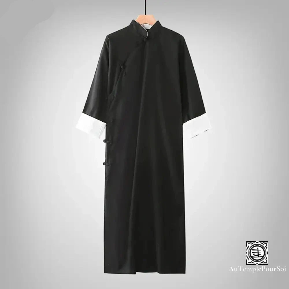 Robe Longue Traditionnelle En Coton Et Lin – Élégance Zen Unisexe Noir / S