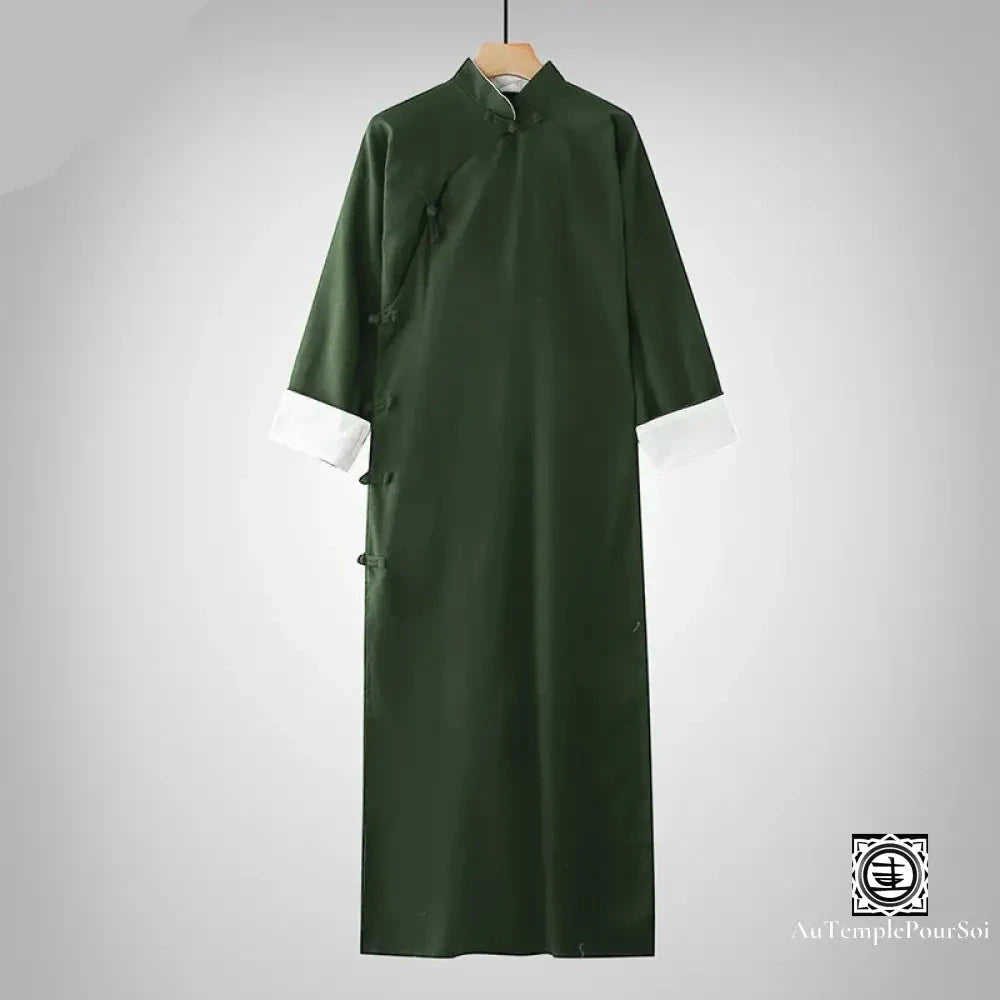 Robe Longue Traditionnelle En Coton Et Lin – Élégance Zen Unisexe Vert / S