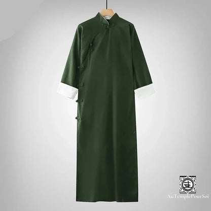 Robe Longue Traditionnelle En Coton Et Lin – Élégance Zen Unisexe Vert / S