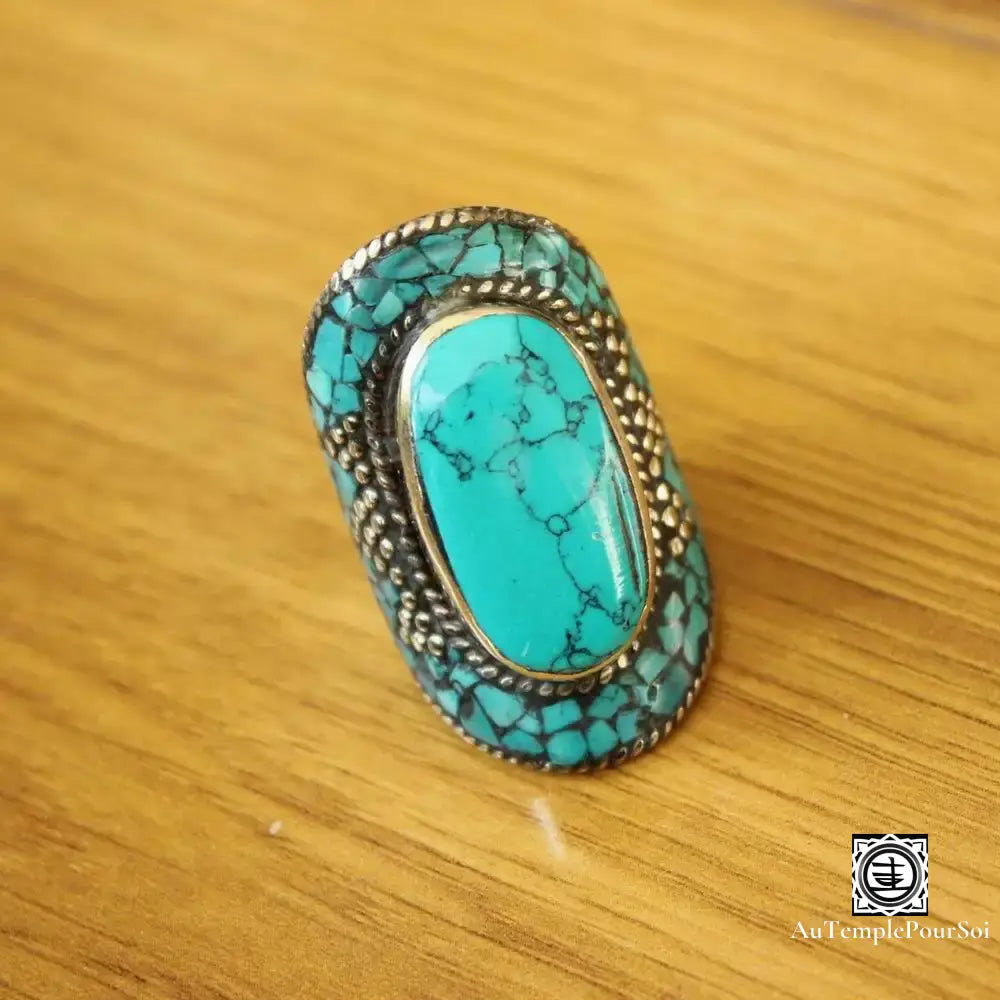 ’Saphir Du Désert’ - Anneau En Cuivre Turquoise Bague - Tibet