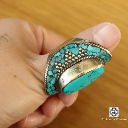 ’Saphir Du Désert’ - Anneau En Cuivre Turquoise Bague - Tibet