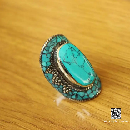 ’Saphir Du Désert’ - Anneau En Cuivre Turquoise Bague - Tibet