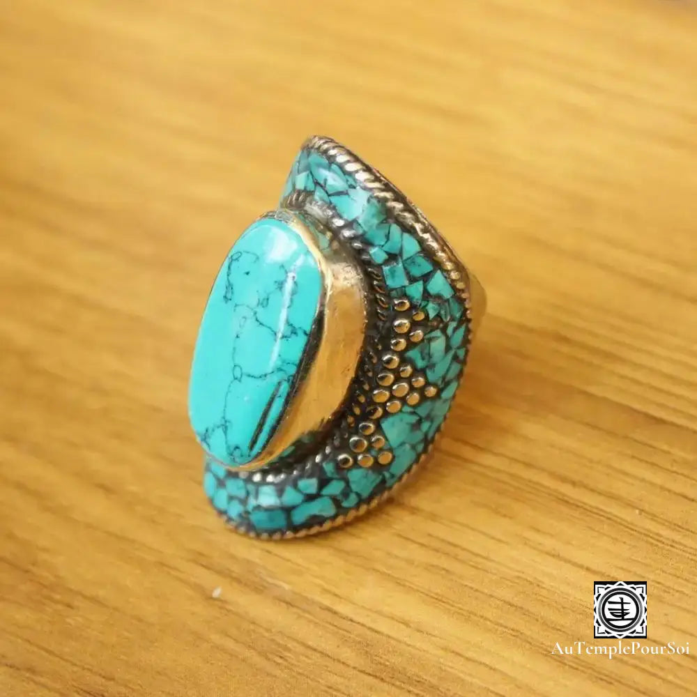 ’Saphir Du Désert’ - Anneau En Cuivre Turquoise Bague - Tibet