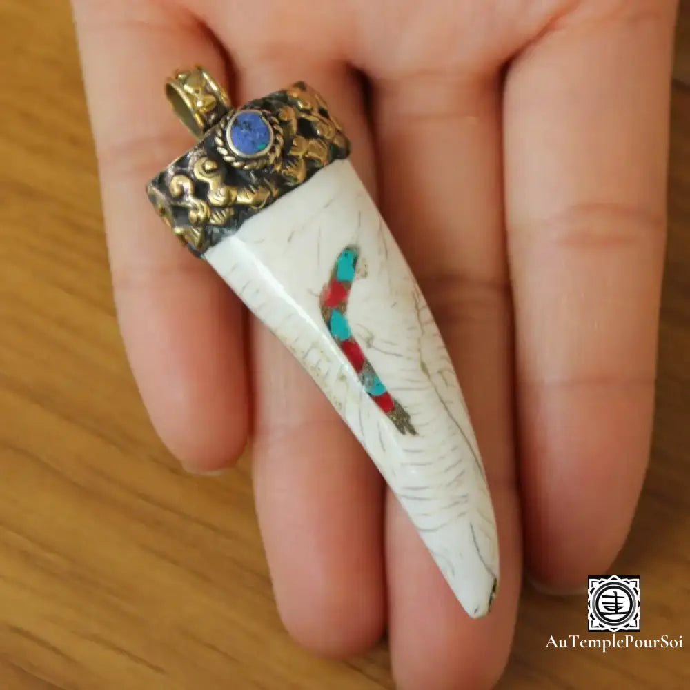 ’Spirale Marine’ - Pendentif En Coquillage Avec Turquoise Et Lapis Pendentif - Tibet