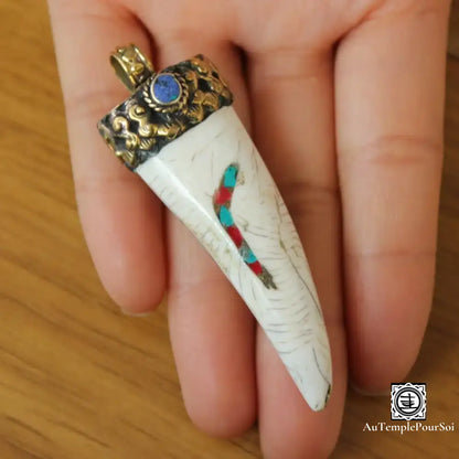 ’Spirale Marine’ - Pendentif En Coquillage Avec Turquoise Et Lapis Pendentif - Tibet