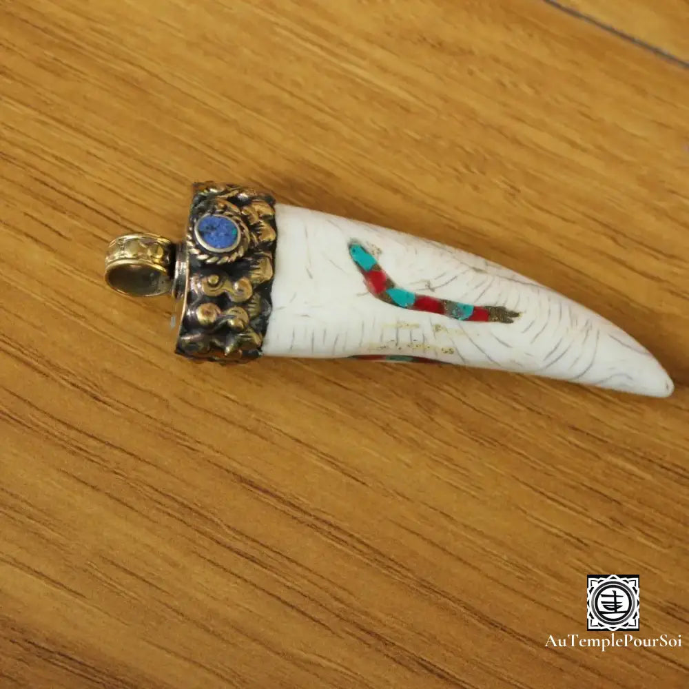 ’Spirale Marine’ - Pendentif En Coquillage Avec Turquoise Et Lapis Pendentif - Tibet