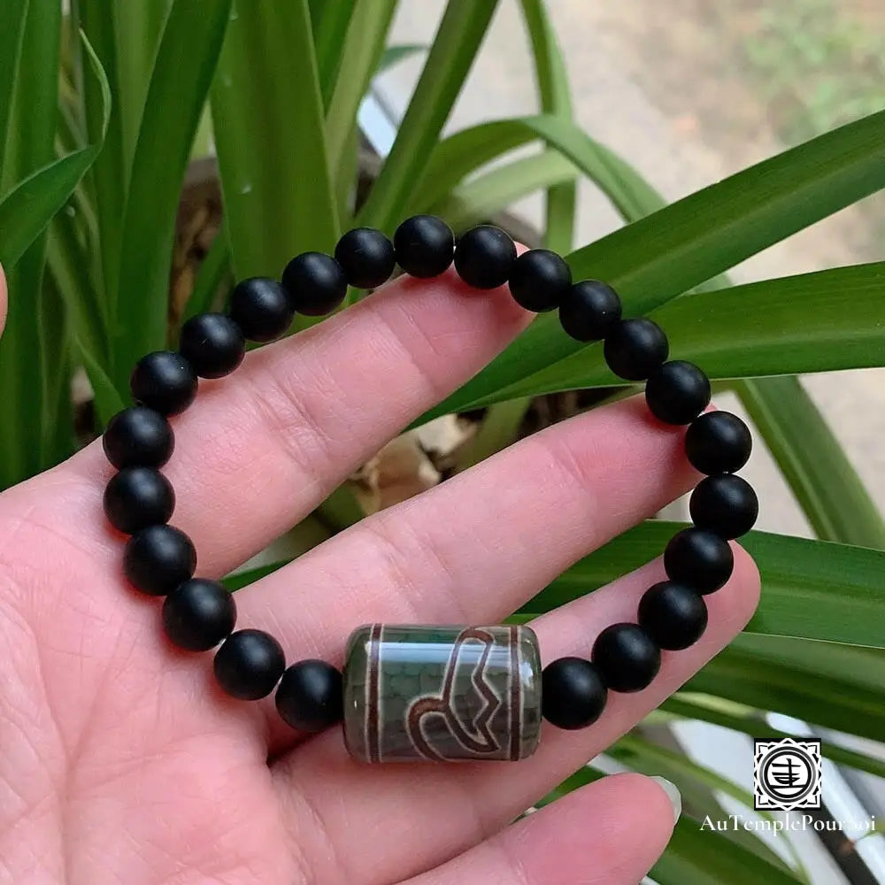 ’Stabilité Et Protection’ Bracelet En Agate Dzi Onyx Lotus Tube Agate - Dzi