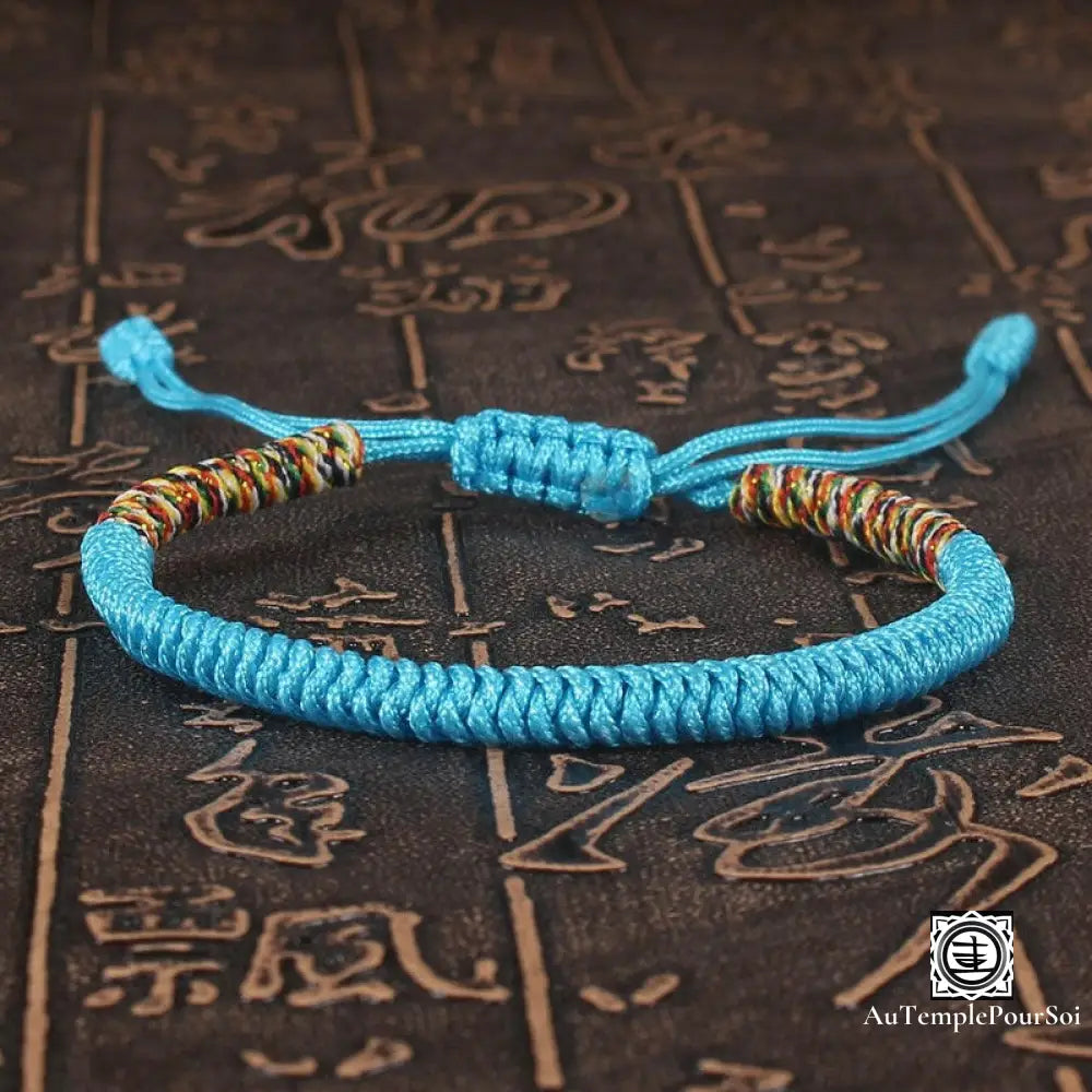 ’Tashi Delek’ Bracelet Porte - Bonheur Du Tibet En Corde Tressé Bleu Ciel / Offert Bracelets