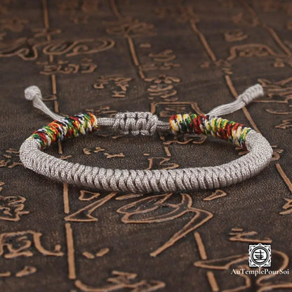 ’Tashi Delek’ Bracelet Porte - Bonheur Du Tibet En Corde Tressé Gris / Offert Bracelets