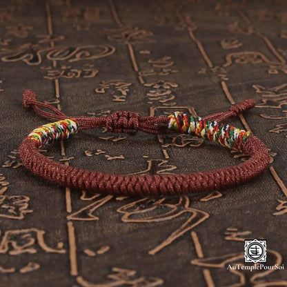 ’Tashi Delek’ Bracelet Porte - Bonheur Du Tibet En Corde Tressé Marron / Offert Bracelets