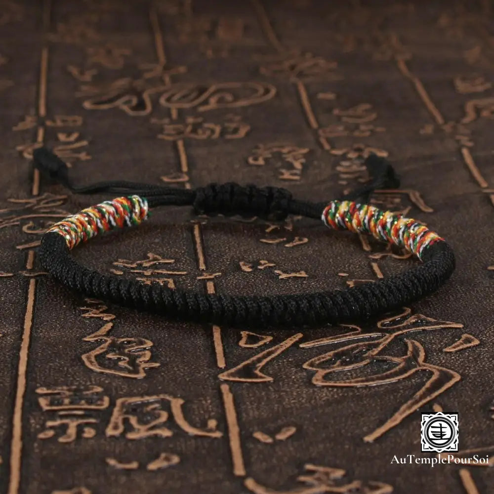 ’Tashi Delek’ Bracelet Porte - Bonheur Du Tibet En Corde Tressé Noir / Offert Bracelets