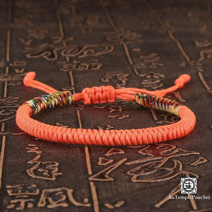 ’Tashi Delek’ Bracelet Porte - Bonheur Du Tibet En Corde Tressé Orange / Offert Bracelets