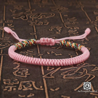 ’Tashi Delek’ Bracelet Porte - Bonheur Du Tibet En Corde Tressé Rose / Offert Bracelets