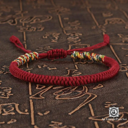 ’Tashi Delek’ Bracelet Porte - Bonheur Du Tibet En Corde Tressé Rouge Vin / Offert Bracelets