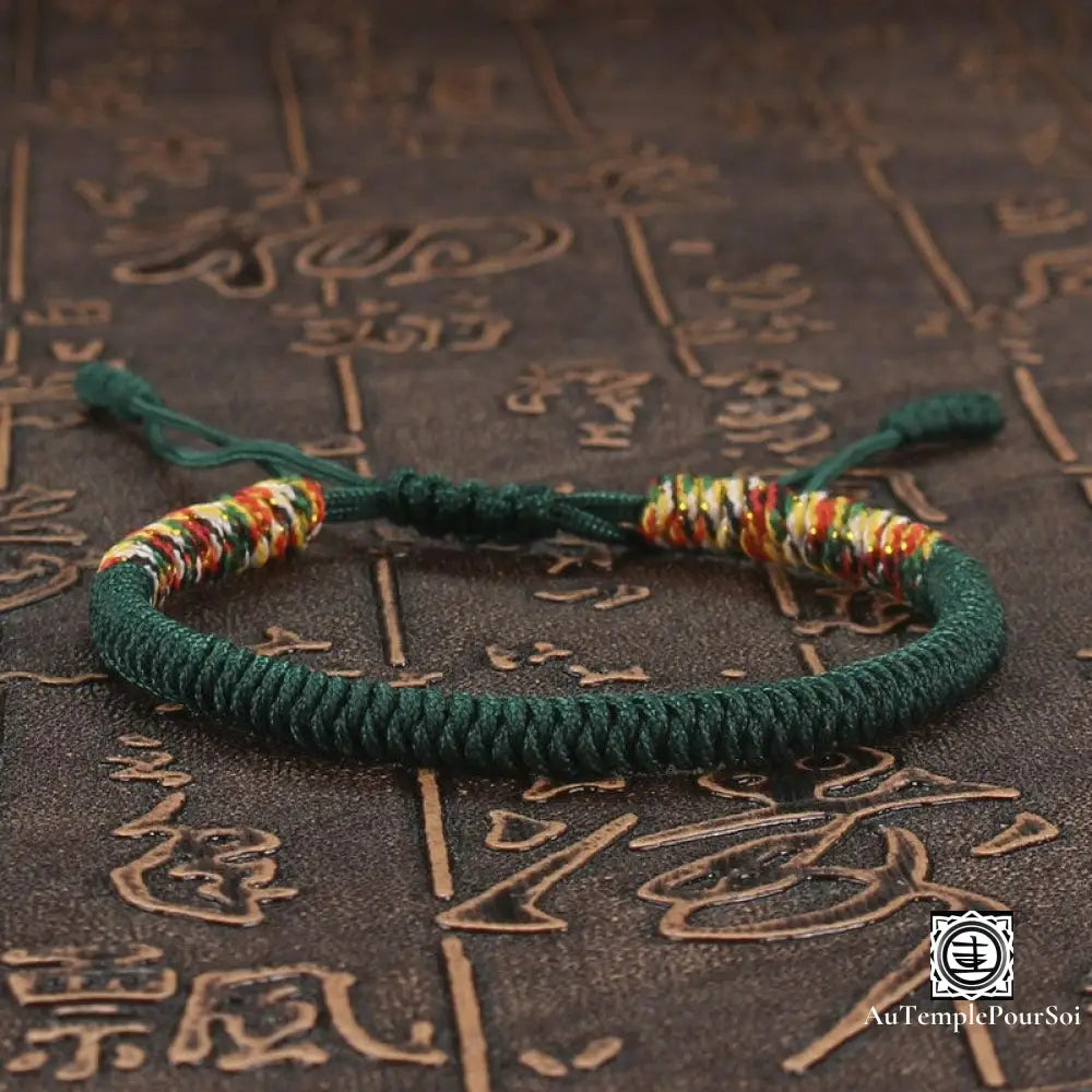 ’Tashi Delek’ Bracelet Porte - Bonheur Du Tibet En Corde Tressé Vert Forêt / Offert Bracelets