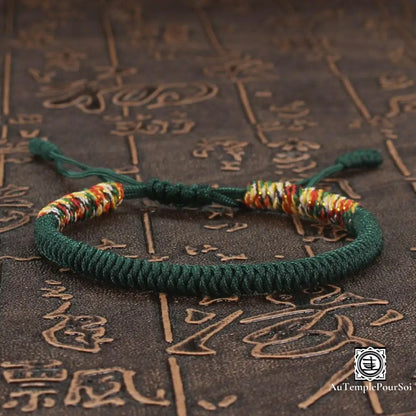 ’Tashi Delek’ Bracelet Porte - Bonheur Du Tibet En Corde Tressé Vert Forêt / Offert Bracelets