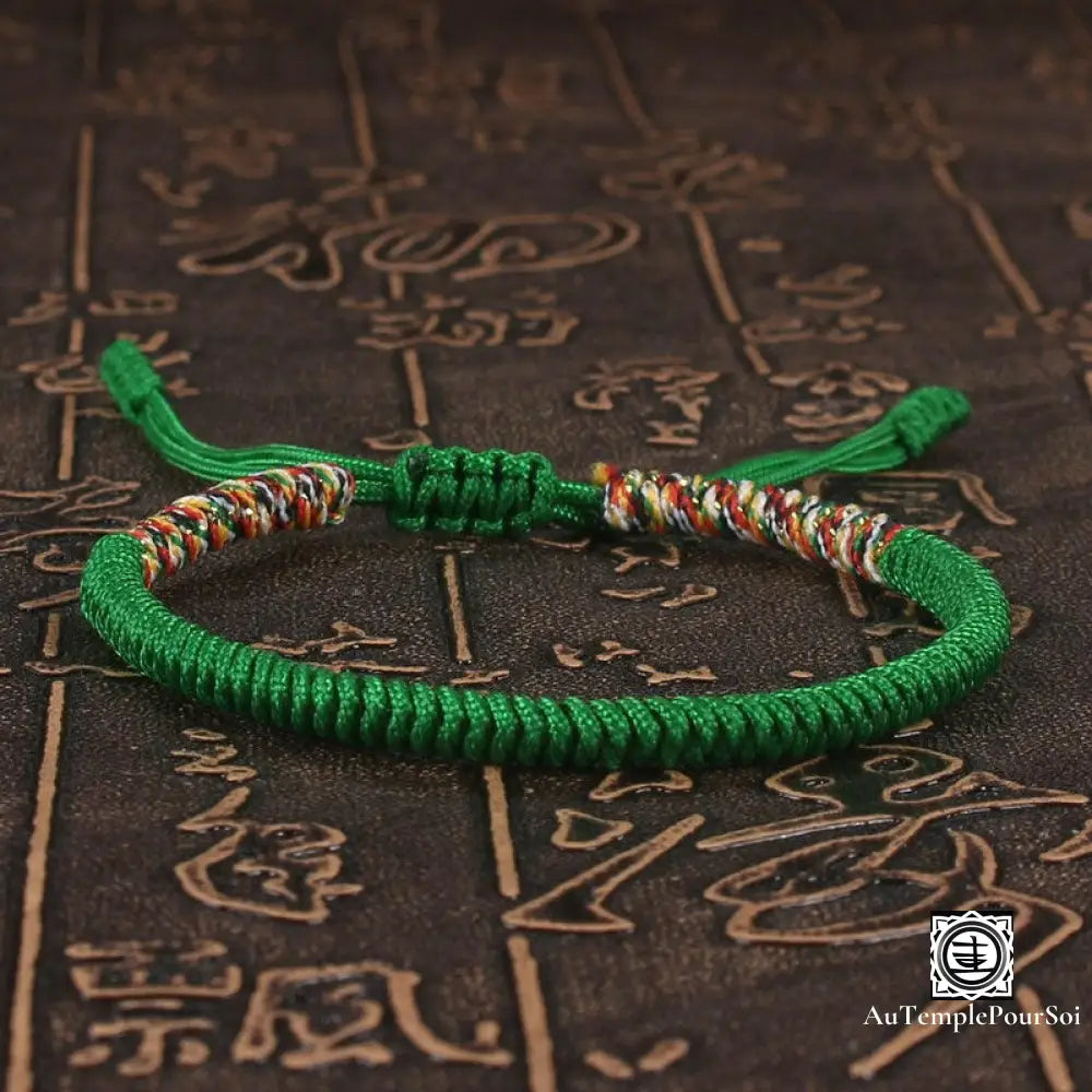 ’Tashi Delek’ Bracelet Porte - Bonheur Du Tibet En Corde Tressé Vert / Offert Bracelets