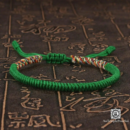 ’Tashi Delek’ Bracelet Porte - Bonheur Du Tibet En Corde Tressé Vert / Offert Bracelets