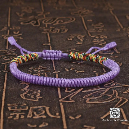 ’Tashi Delek’ Bracelet Porte - Bonheur Du Tibet En Corde Tressé Violet Clair / Offert Bracelets