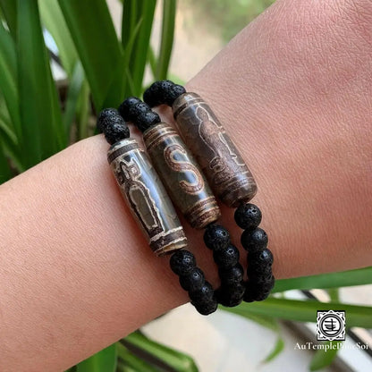 ’Transformation Spirituelle’ Bracelet En Agate Dzi Et Pierre De Lave Agate - Dzi