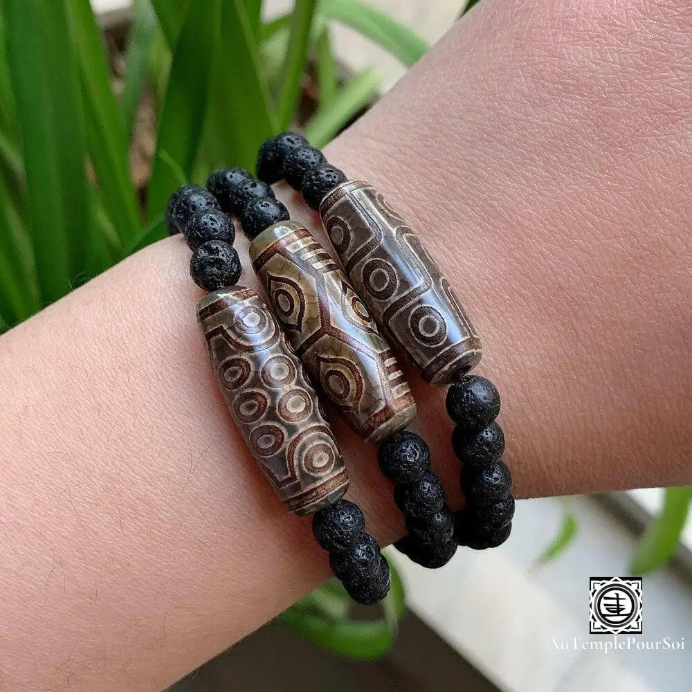 ’Transformation Spirituelle’ Bracelet En Agate Dzi Et Pierre De Lave Agate - Dzi