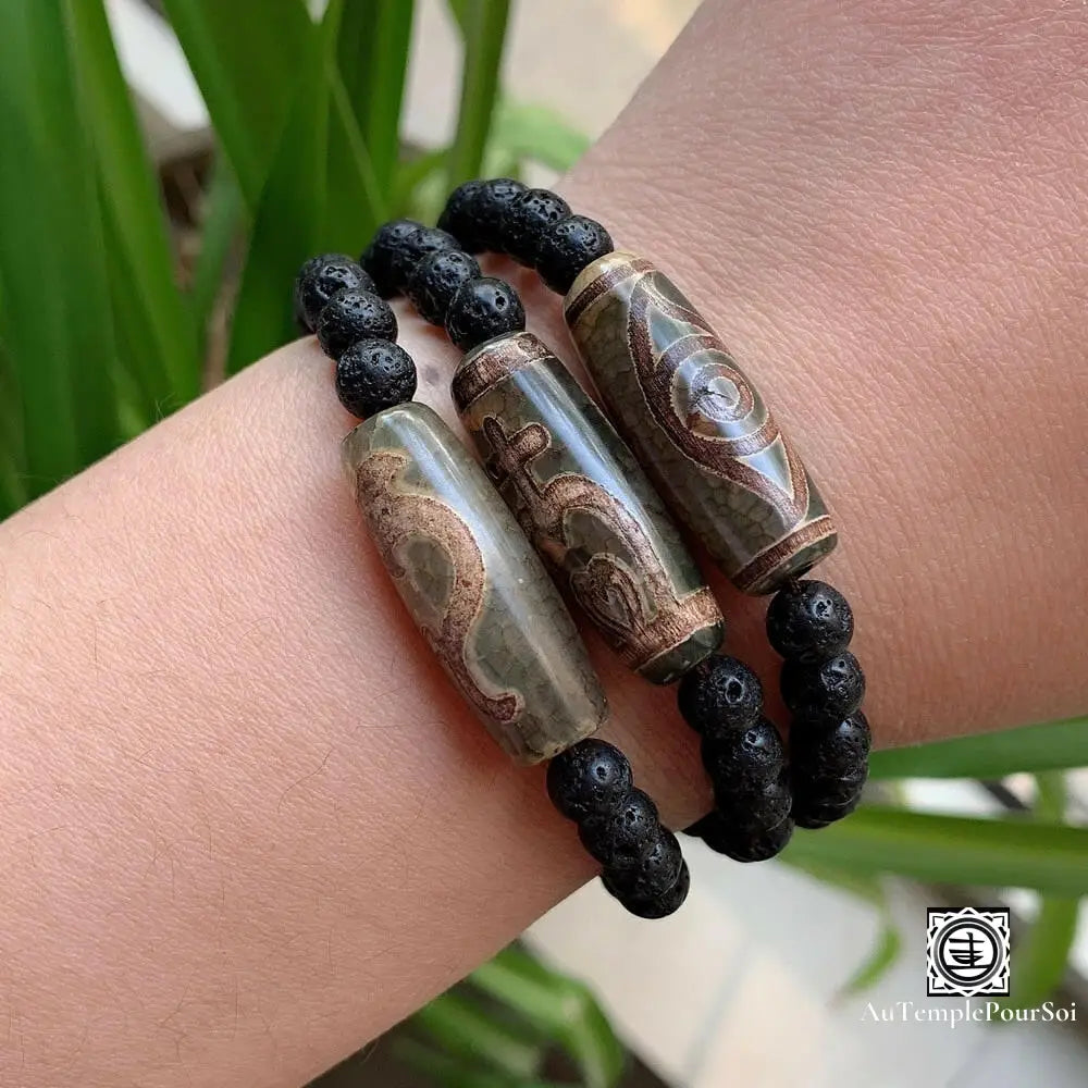 ’Transformation Spirituelle’ Bracelet En Agate Dzi Et Pierre De Lave Agate - Dzi