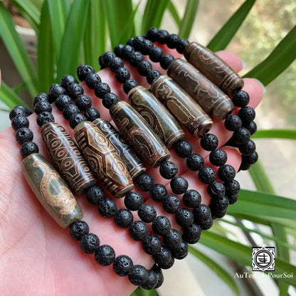 ’Transformation Spirituelle’ Bracelet En Agate Dzi Et Pierre De Lave Agate - Dzi