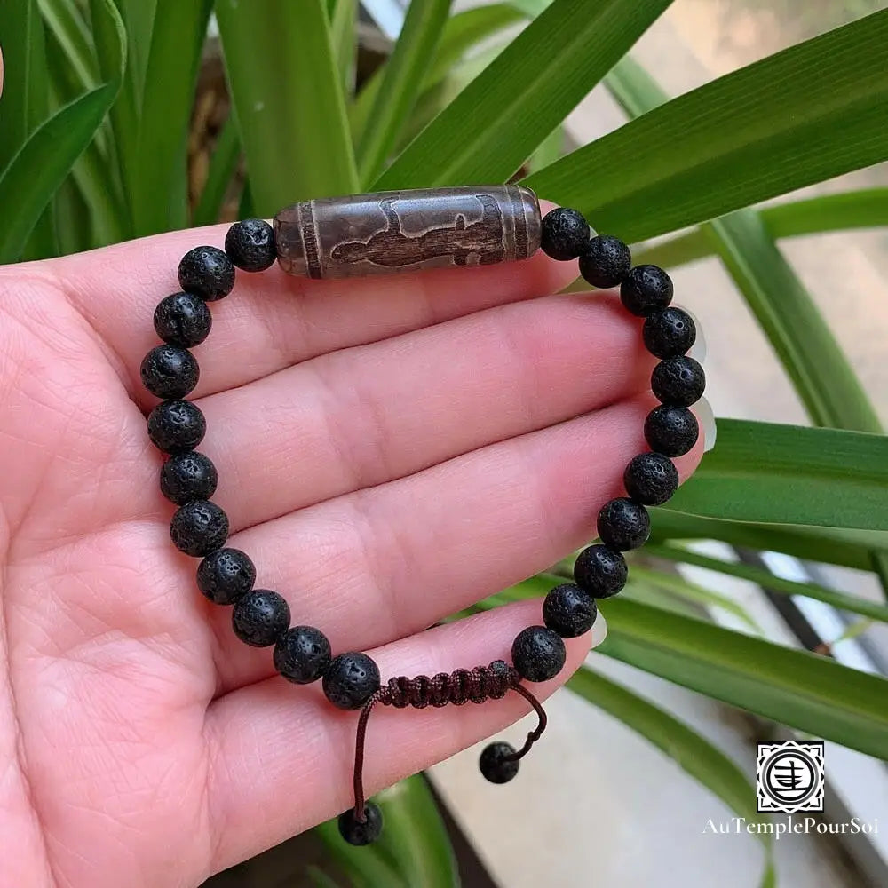 ’Transformation Spirituelle’ Bracelet En Agate Dzi Et Pierre De Lave Guanyin Agate - Dzi