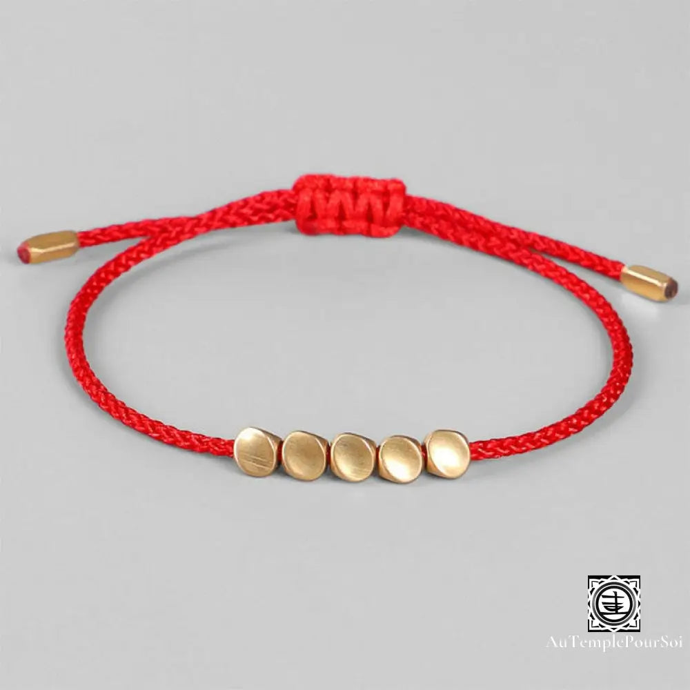 ’Trésor Tibétain’ Bracelet Porte - Bonheur En Perles De Cuivre Rouge - Cinq Perles Bracelets