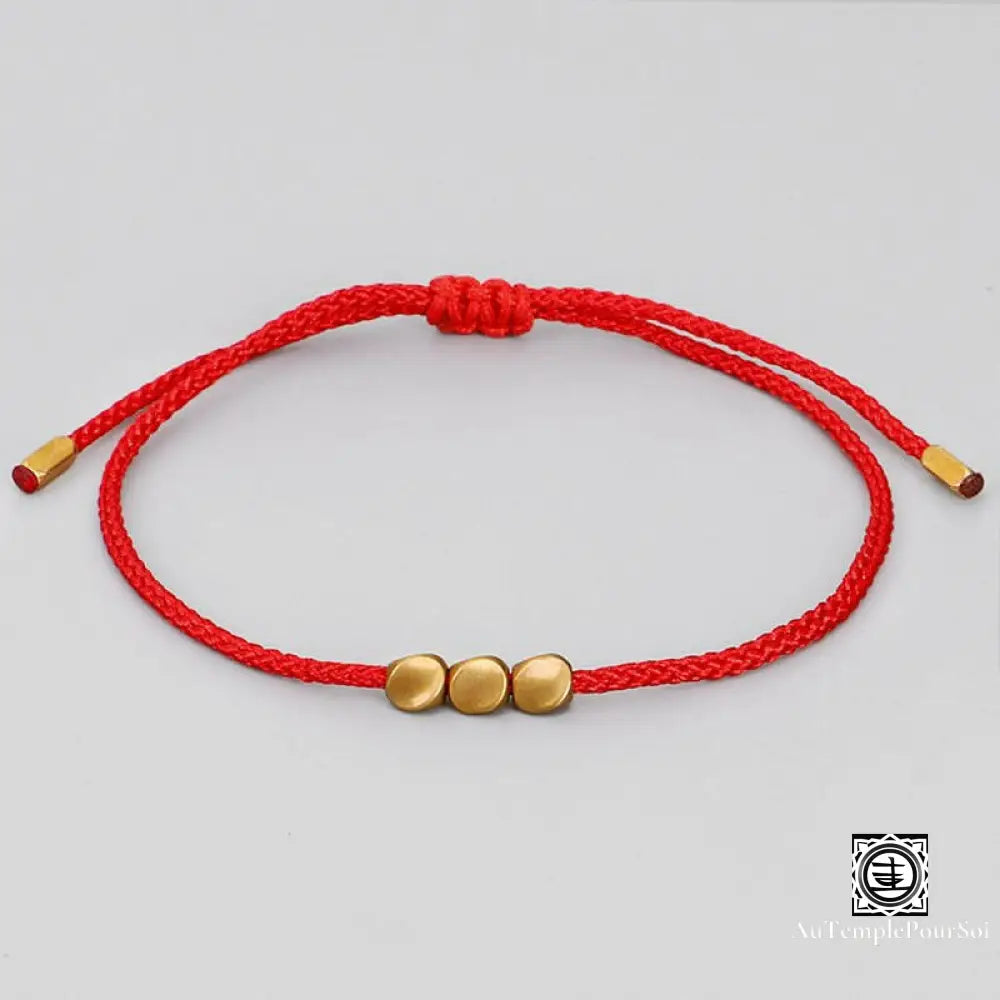 ’Trésor Tibétain’ Bracelet Porte - Bonheur En Perles De Cuivre Rouge - Trois Perles Bracelets