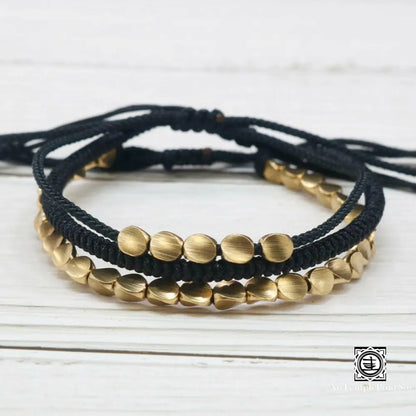 ’Trinité Tibétaine’ Bracelets Porte - Bonheur En Perles De Cuivre Noir