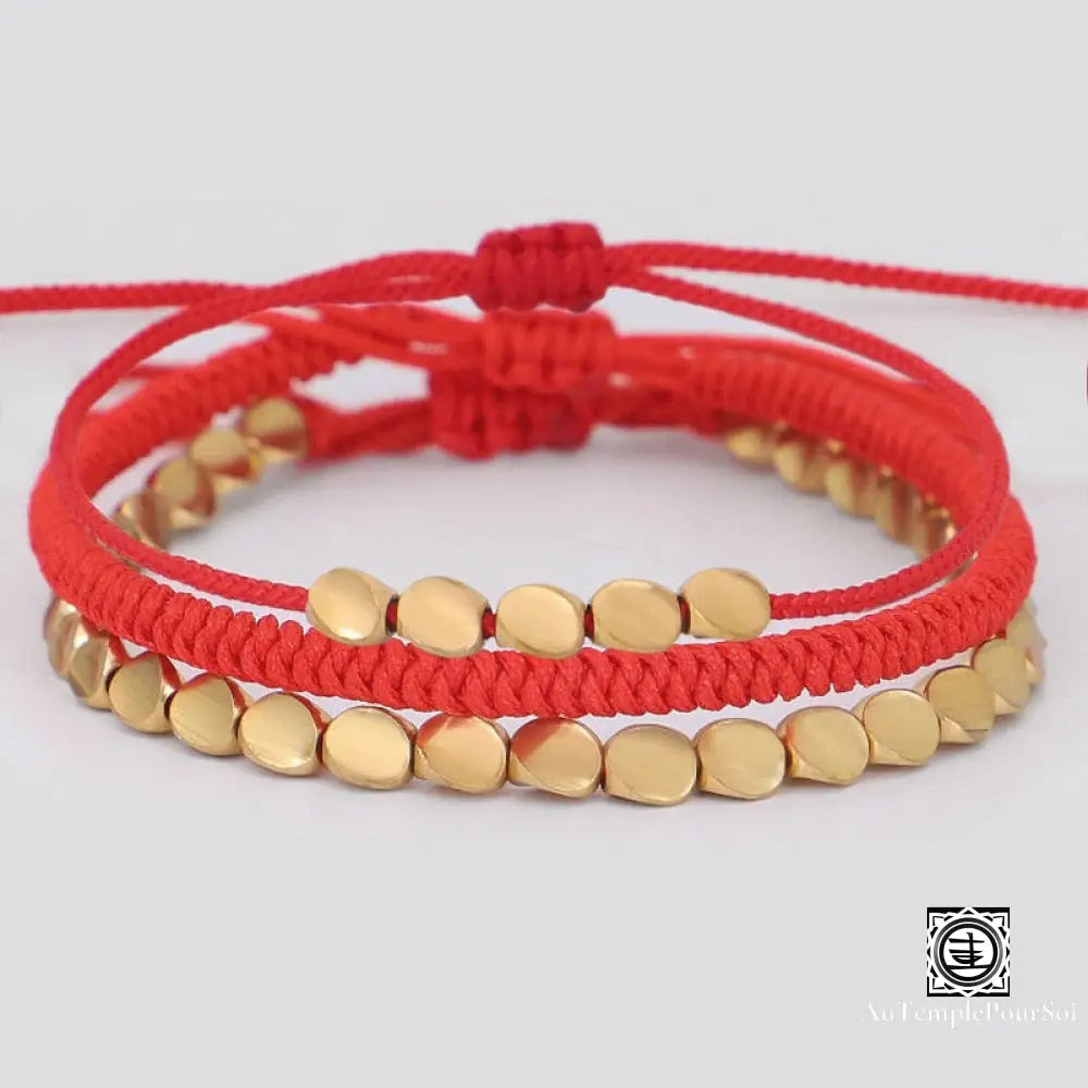 ’Trinité Tibétaine’ Bracelets Porte - Bonheur En Perles De Cuivre Rouge